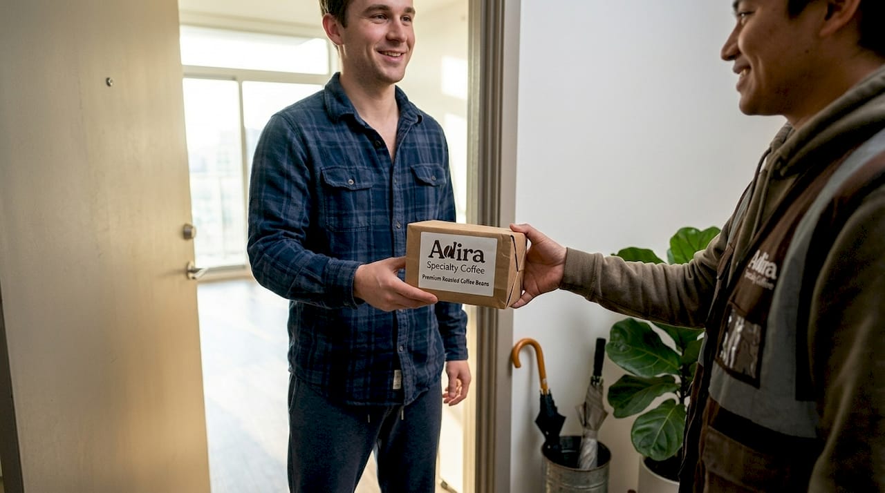 Coffee beans delivered at apartment doorstep