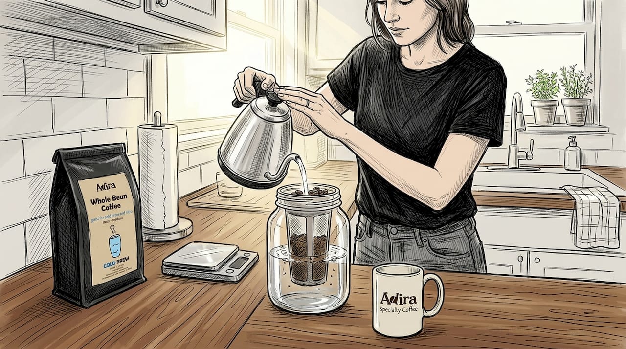Making cold brew in cozy home kitchen