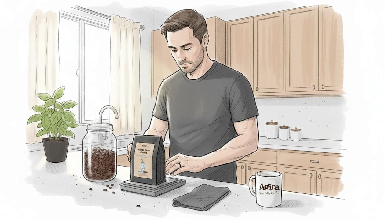 Man weighing coffee for cold brew kitchen