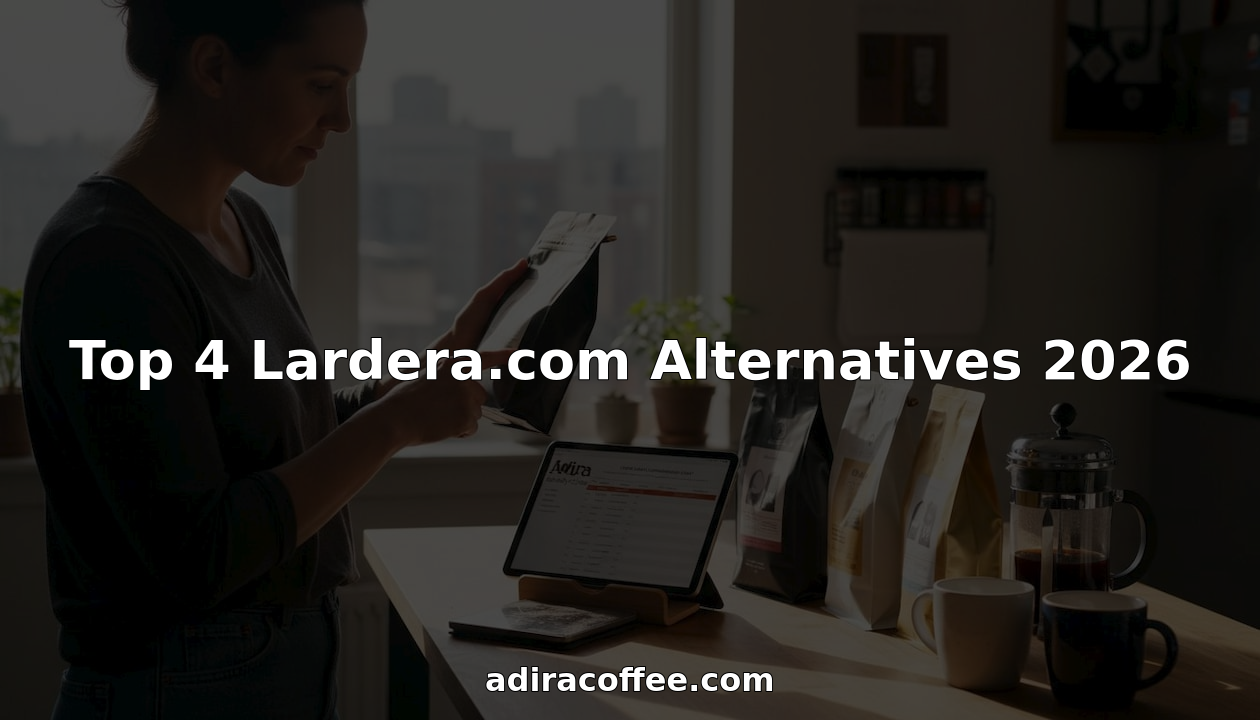 Woman comparing specialty coffee brands in kitchen