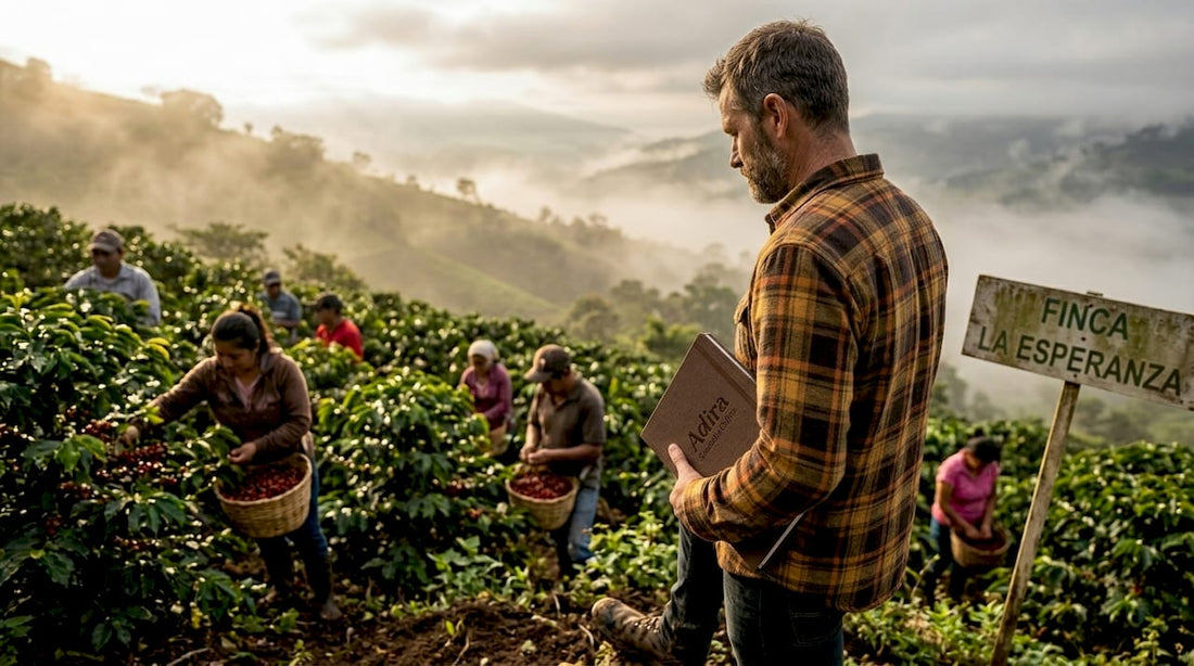 Coffee buyer observing farm workers at origin