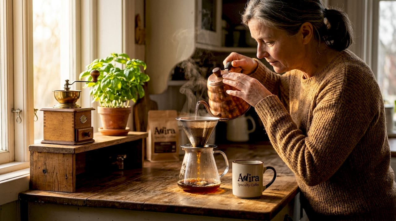 Preparing fresh robusta coffee in kitchen