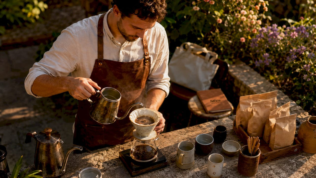 Barista pouring artisan coffee pour-over