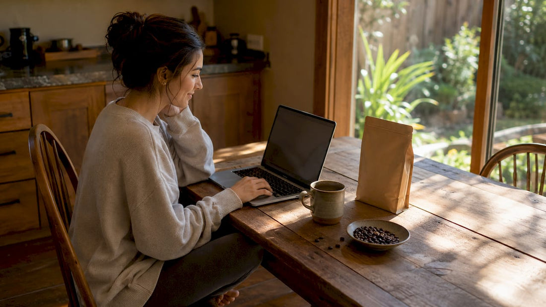 Woman ordering direct-to-consumer coffee online