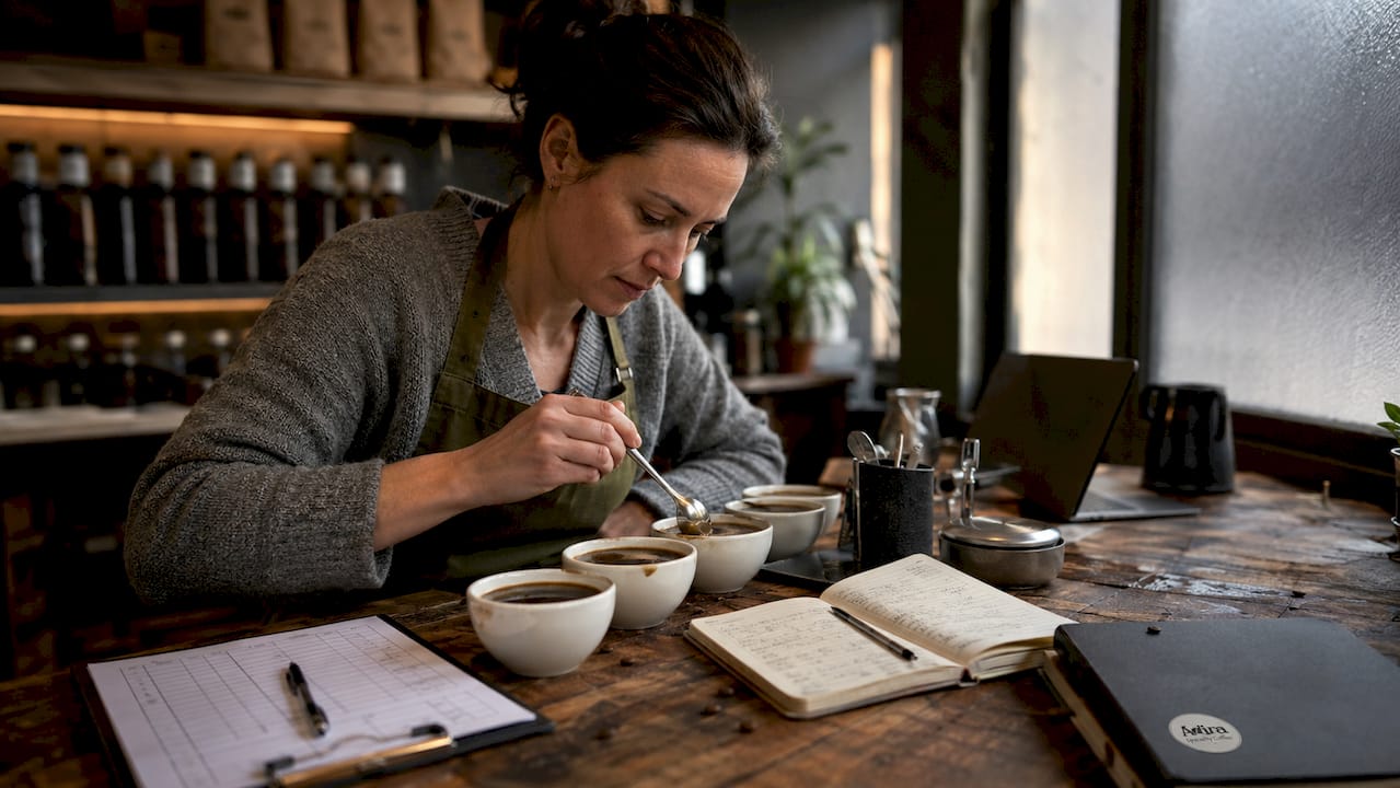 Coffee taster performing sensory evaluation