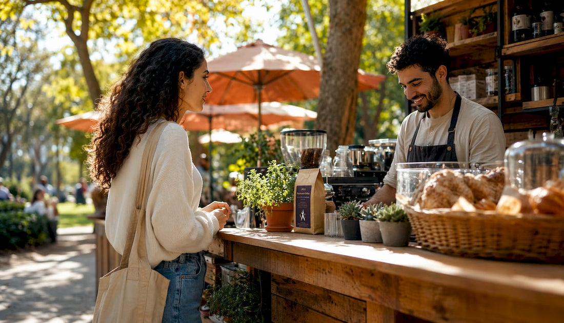 Calm customer ordering coffee at café counter