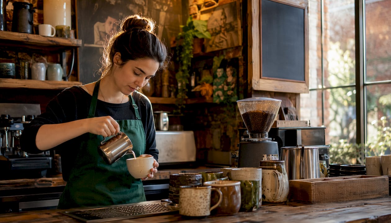 Barista making espresso in boutique shop