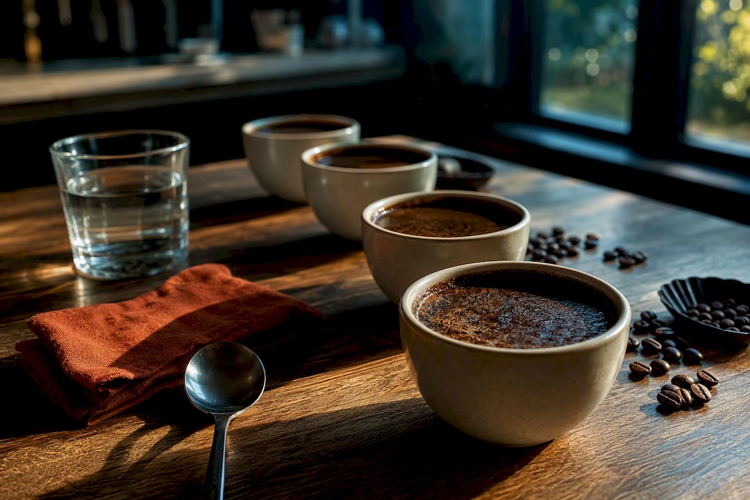 Coffee cupping with cocoa-like aroma
