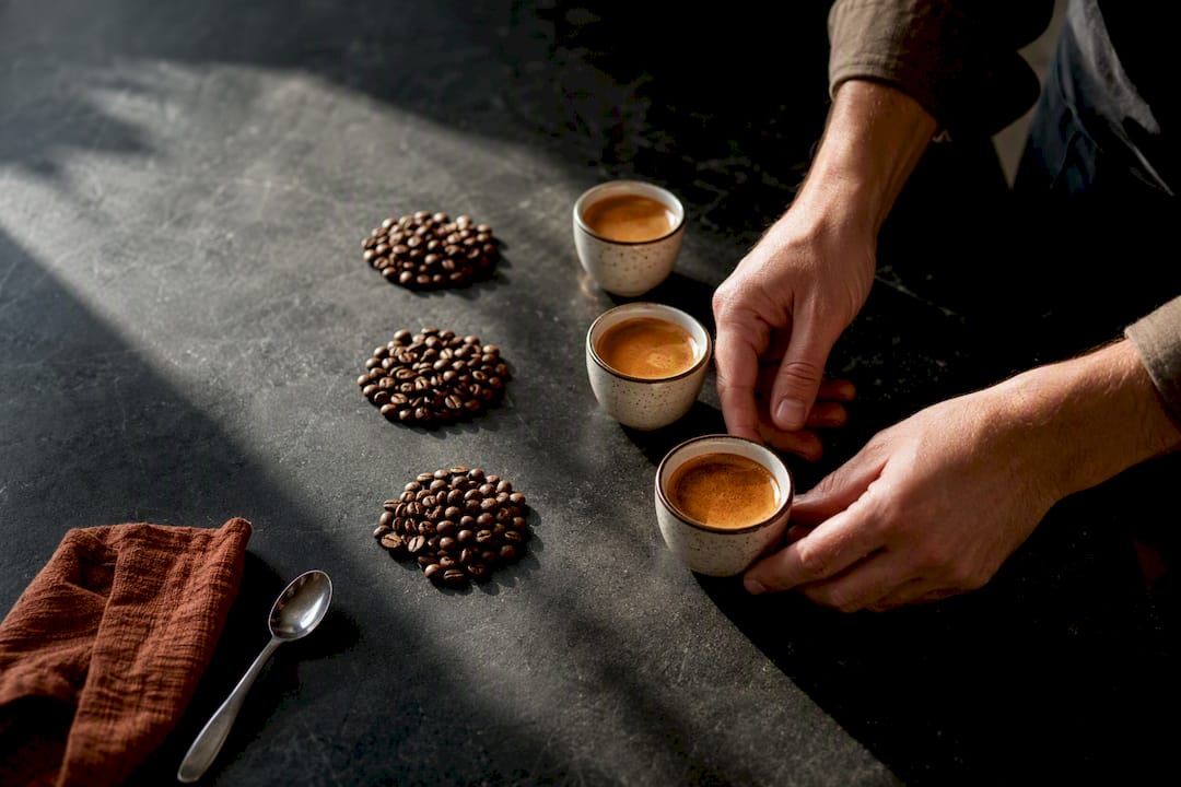 Three espresso shots for blend comparison
