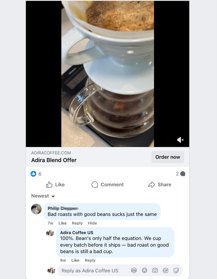 Philip on bad roasts — Facebook comment